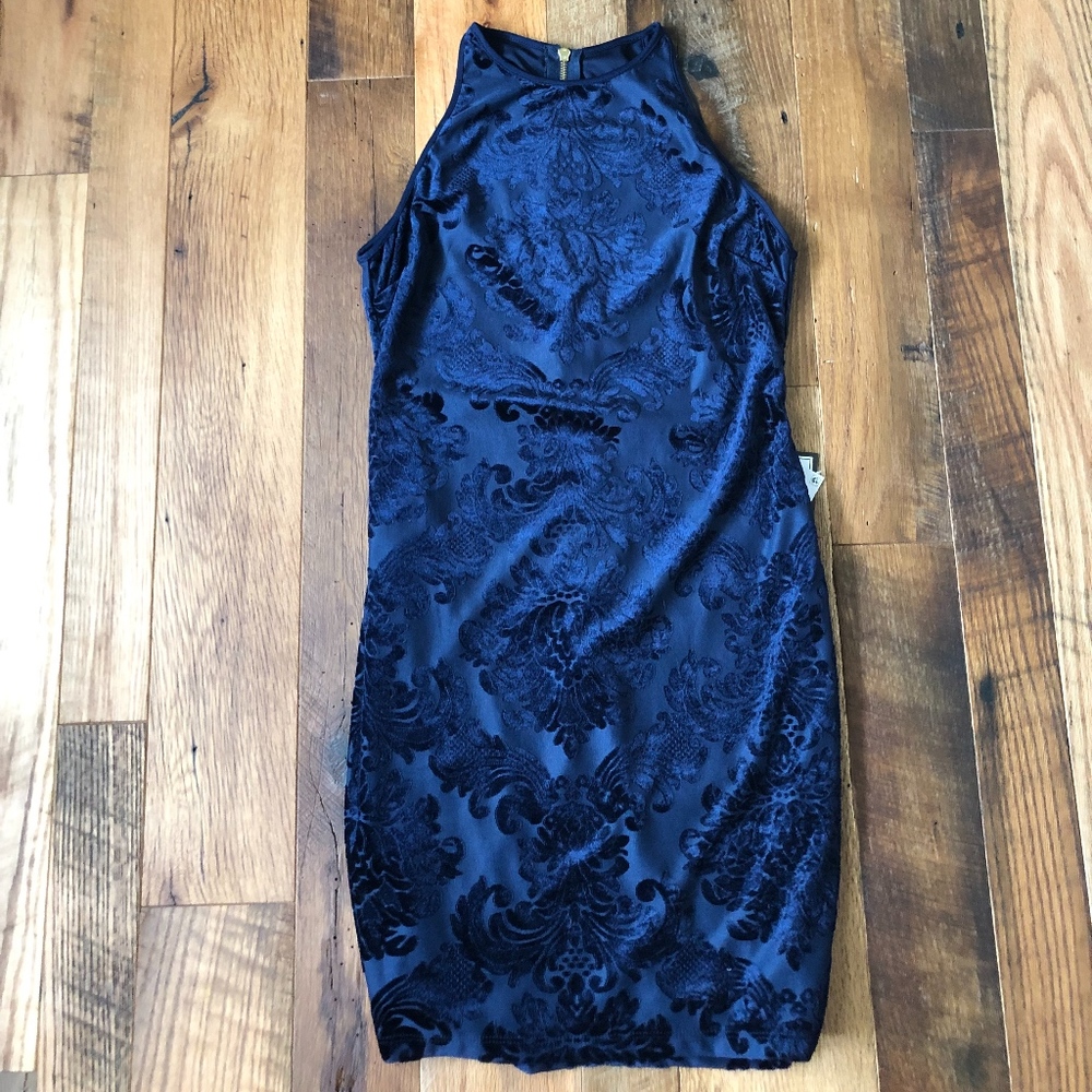 Velvet Flowered Navy Dress - New with Tags